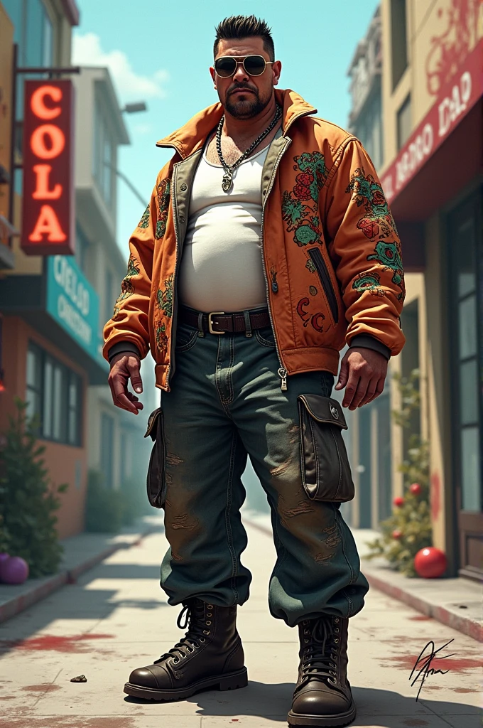 Cholo man with a hallucinated and animated outfit 
