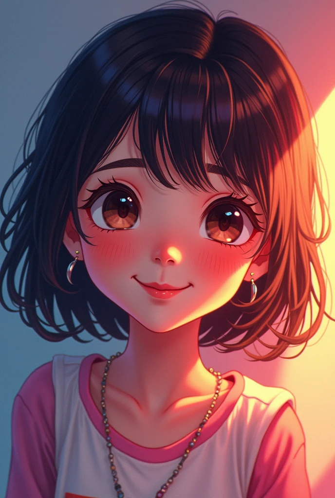 Portrait of a young girl with a playful expression, vibrant colors, dynamic lighting, realistic shading, fine details, anime-inspired, by Ilya Kuvshinov and Pino, IAMAG premiere, 4k resolution, a masterpiece