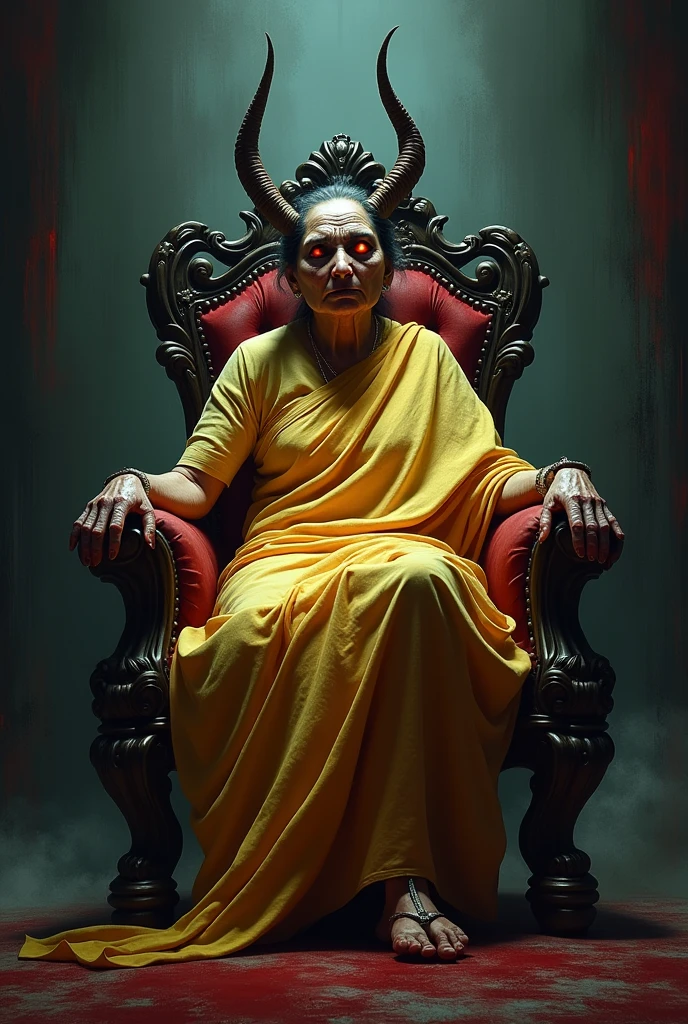 mamata banerjee in devil look sit on chair