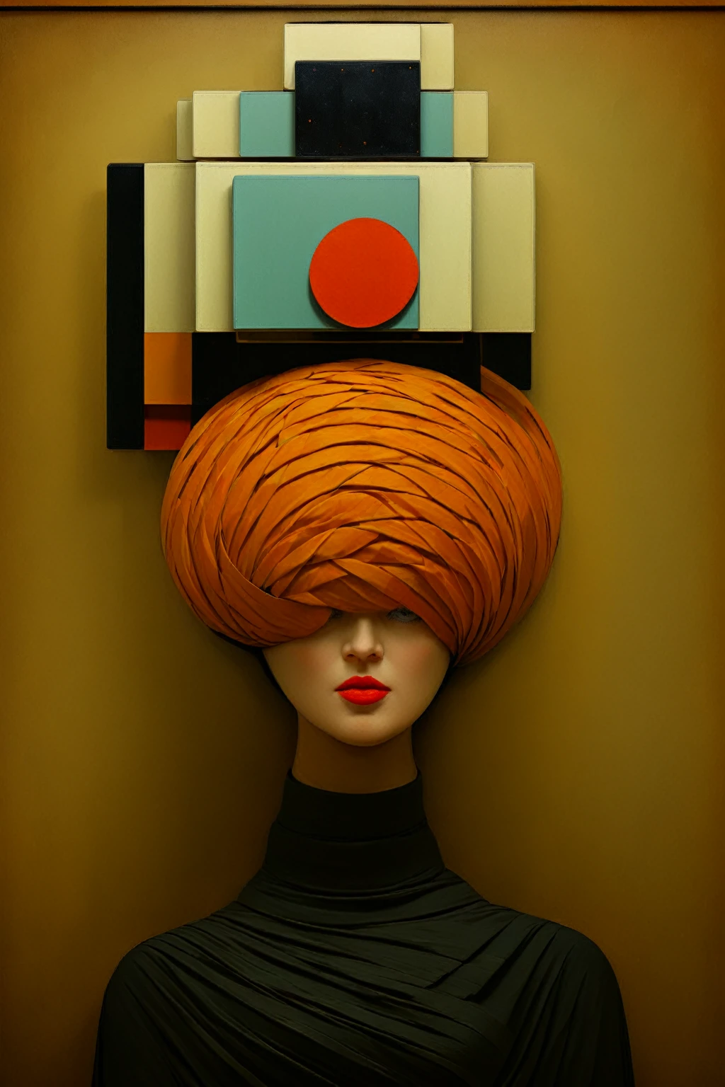 KAZIMIR MALEVICH STYLE,Suprematism,Cubism,Geometric Abstraction,
Stylized portrait of a woman with geometric shaped flowers wrapped around her head,geometric 3d rendering,high quality artwork,dan mumford tom bagshaw,2d illustration,by Adam Chmielowski,2016,art deco painting,pj crook,incredible digital art,stefan koidl,and yellow color scheme,1956. Geometric shapes,cream background,