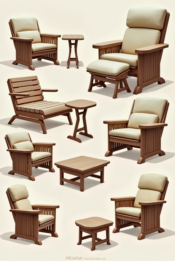 3. Furniture Proposal (Mood board)
concept: Comfortable furniture, Functional and safe for seniors.
furniture:
Ergonomic Chairs: High back chairs with armrests, Made from soft, supportive materials to ensure comfort and ease of use.
Adjustable Tables: Tables that can be adjusted in height for different uses, whether to eat, reading or manual activities.
Sofas with soft cushions: Deep, padded sofas with durable upholstery in warm tones, inviting rest and relaxation.
Outdoor Benches: Weatherproof benches in natural wood or metal for garden areas, Designed with comfortable seats and back support.
Small and mobile tables: Lightweight, portable tables that can be used for a variety of activities and are easy for seniors to move around.
Safety Features: Furniture should include rounded edges, Non-slip feet and sturdy construction to minimize risks.
Suggested Images: Photos of ergonomic chairs, adjustable tables, comfortable sofas, outdoor benches and small tables, along with security details.