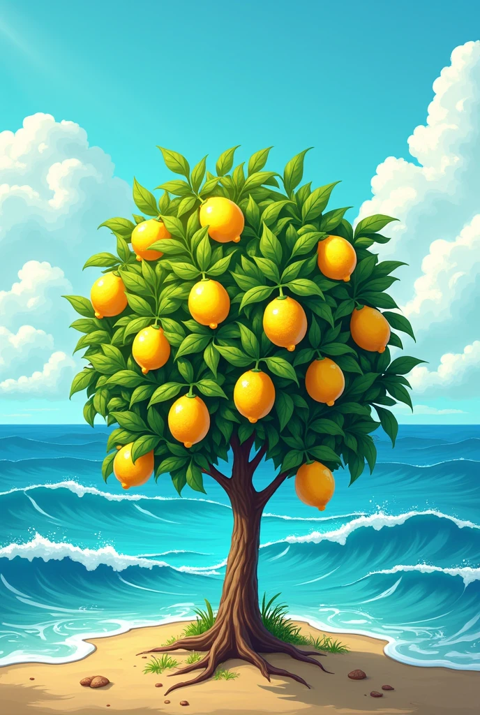 Samundar Ke Piche me Nimbu ka ped Laga Hai ped per Nimbu per hai image cartoon