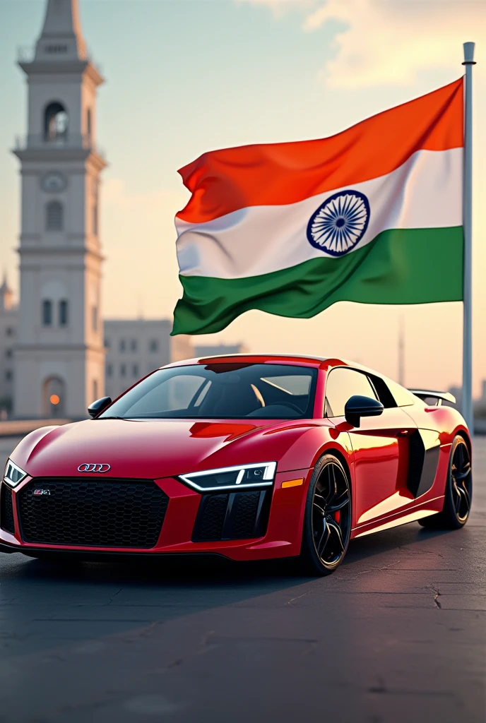 Audi R8 in Red Colour with Official India Flag