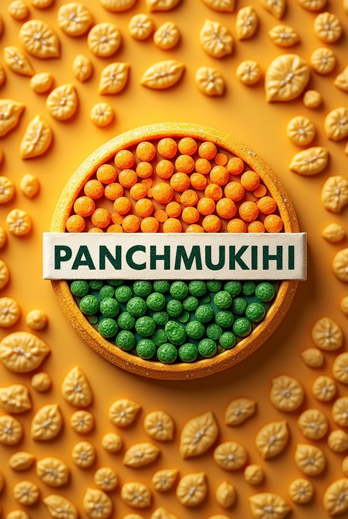 Write a logo with name "Panchmukhi Makhana"filled with Indian flag and back ground will be filled with makhana dry fruit all small items inspiring Indian independence day