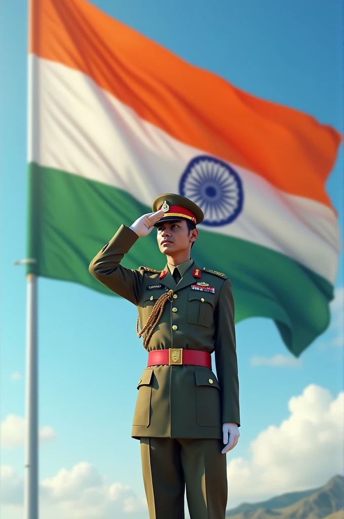army man saluting indian flag