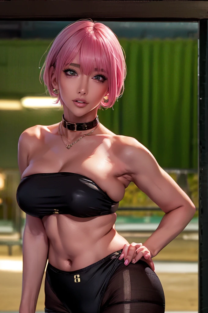 (Highest quality), Realistic, Gal,Sea of night,Night seaside,Full body,Black Swimsuit(((Big Breasts:1.2))),Sweat in the valley,Wet body,Masterpiece,Accurate human anatomy,Realistic expression,,Highly revealing,(short hair,Sharp bangs)Black panties,Fleshy crotch,(((Highest quality,Highest quality,8k images)))Pink Hair,Sexy pose,