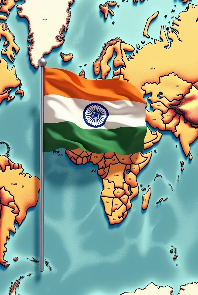 World map with Indian flag 