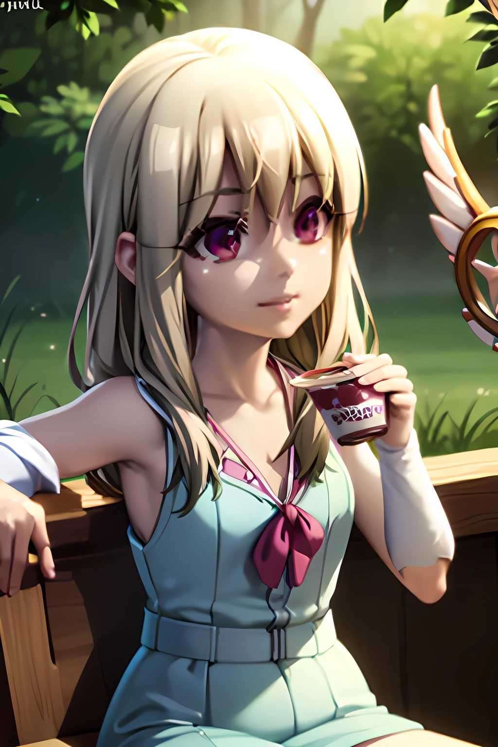 a cute girl sitting at a camping site, beautiful detailed eyes, beautiful detailed lips, extremely detailed eyes and face, long eyelashes, smiling, drinking tea from a large cup, campfire, scenic nature landscape, lush greenery, warm lighting, soft pastel colors, magical atmosphere, (best quality,4k,8k,highres,masterpiece:1.2),ultra-detailed,(realistic,photorealistic,photo-realistic:1.37),portrait,vibrant colors,soft lighting,cinematic composition