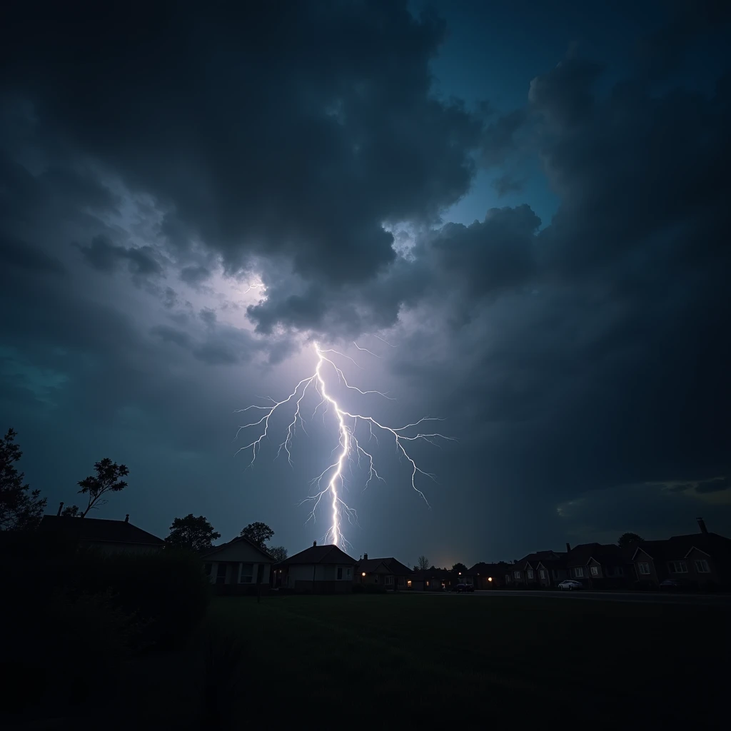 stormy evening, thunder echoing, dark clouds, lightning flashes, ominous atmosphere, tension, foreboding