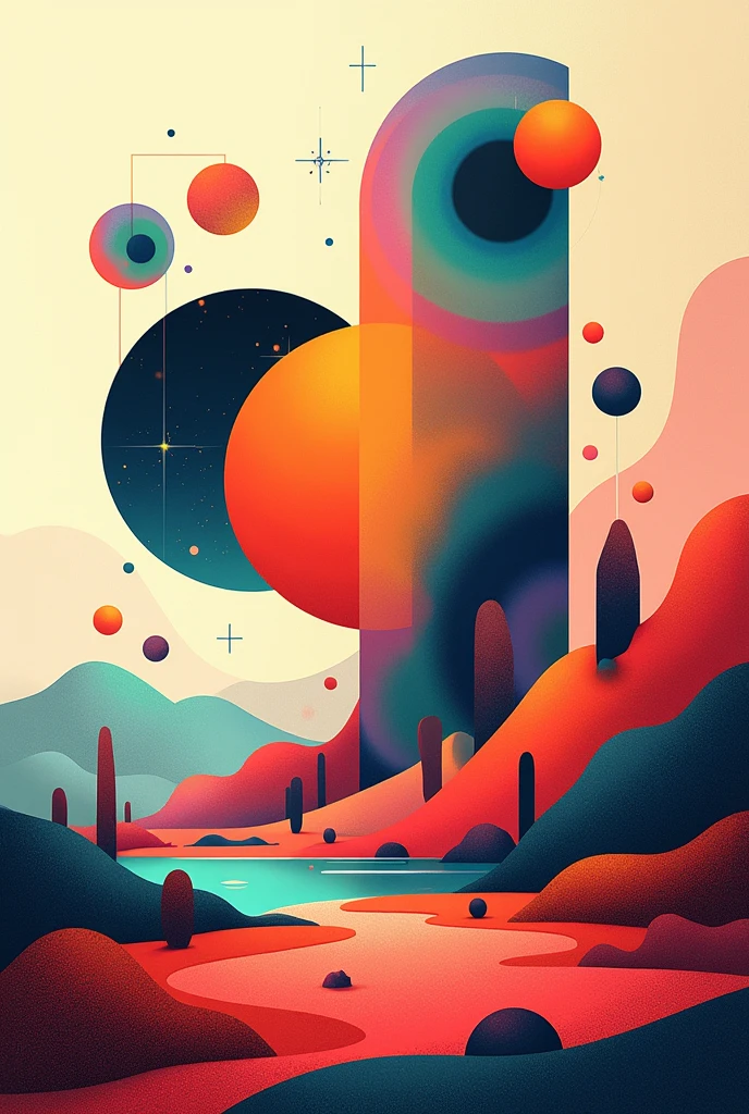 draw something that shown the four elements of art (space, shape, line, and color)