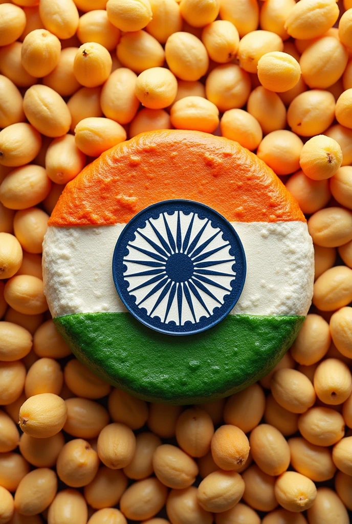 Write a logo with name "Panchmukhi Makhana"filled with Indian flag and back ground will be filled with makhana dry fruit all small items inspiring Indian independence day
