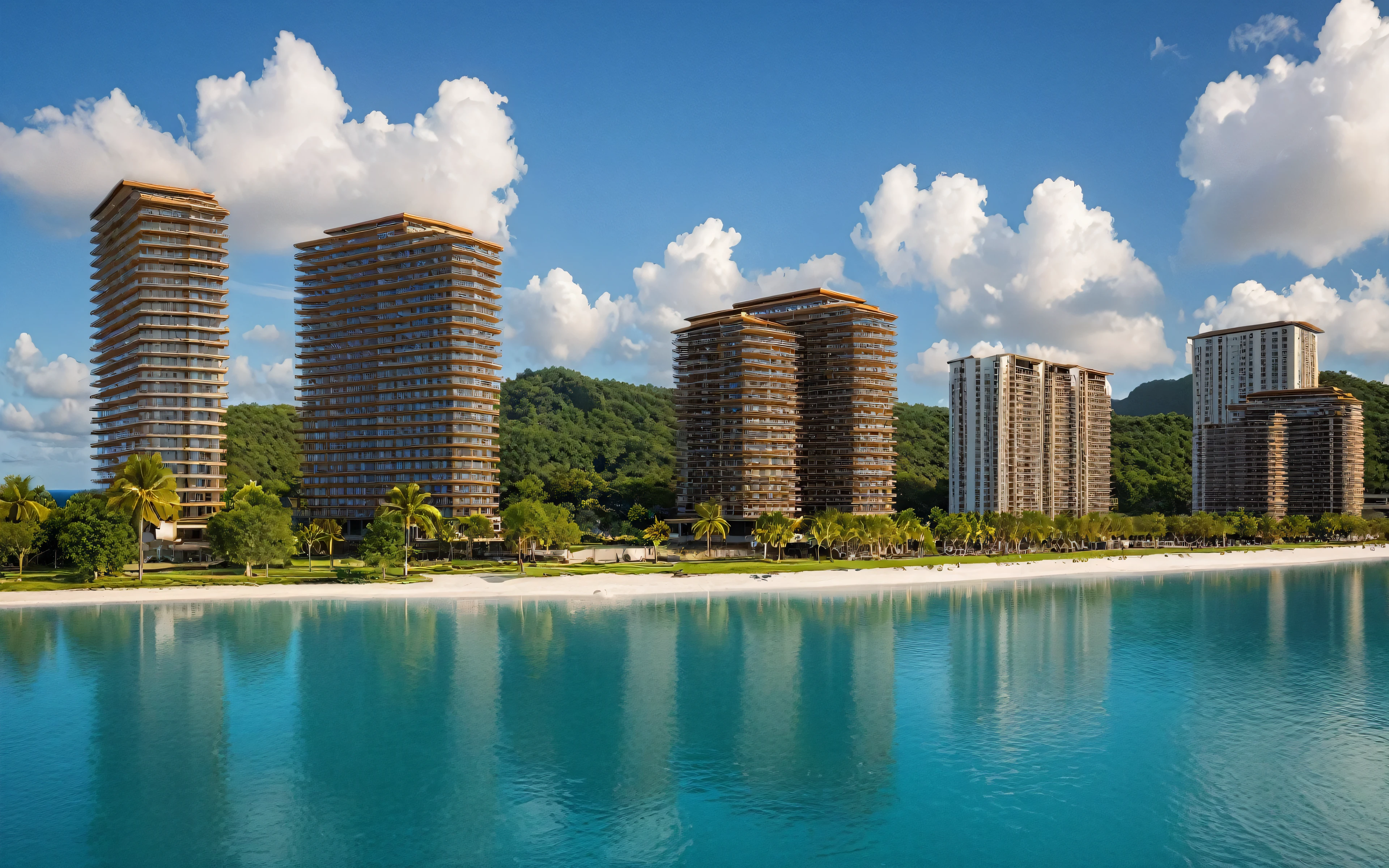 Masterpiece, high quality, best quality, authentic, super detail, outdoors, master plan, Aerial view of a tropical beach resort master plan featuring pristine white sand beaches, clear turquoise waters, luxury bungalows on stilts, an infinity pool, lush tropical gardens, and well-designed recreational areas, (daylight:1.1)