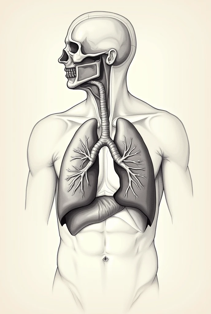 Sketch of Human respiratory system with labels all parts in english