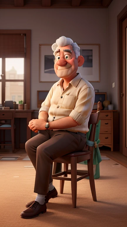 An uncle who is sitting on a chair and he is at home
