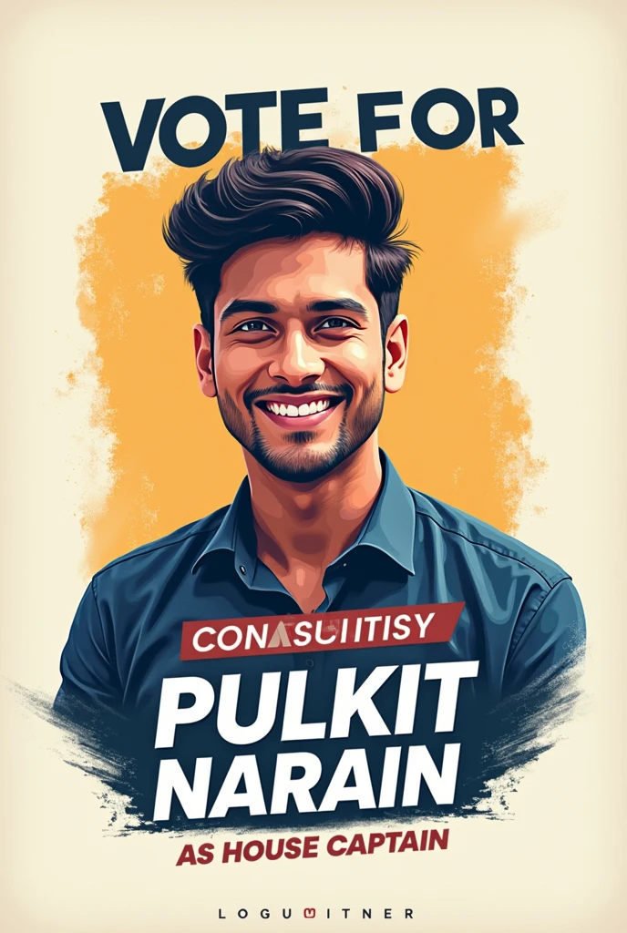 create a poster which has "vote for pulkit narain" in next " as house captain" written in it in a simple way  
it should not have any person as background