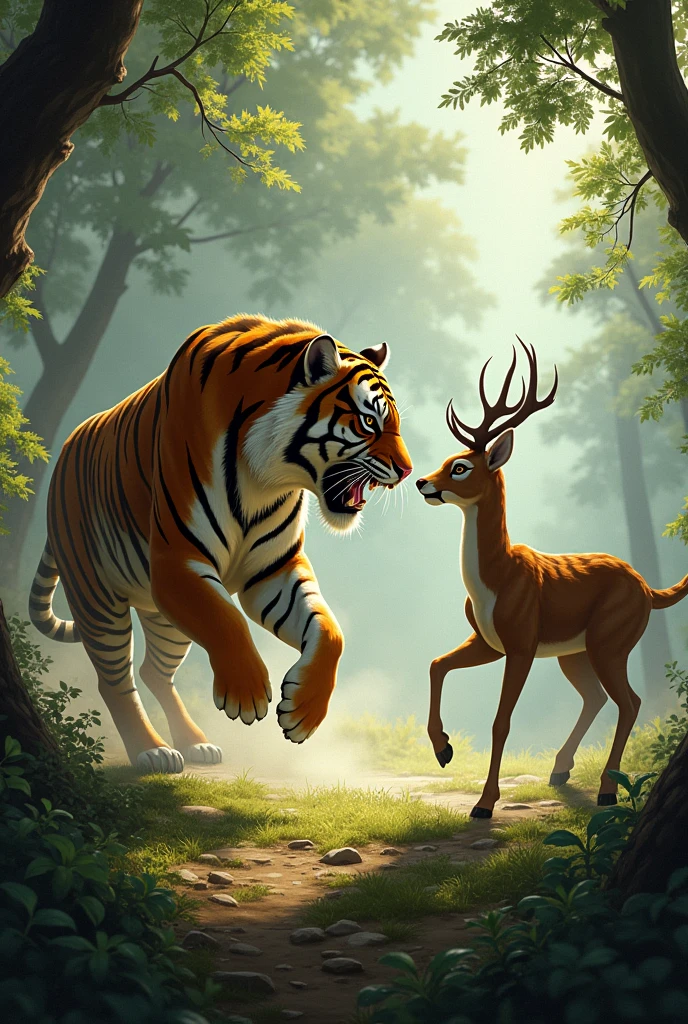 One tiger vs deer fight