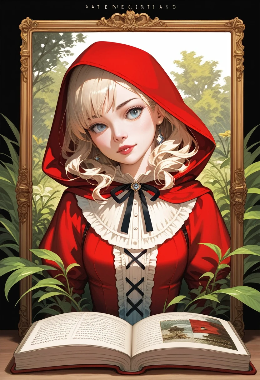 picture book cover, story of Little Red Riding Hood, flat Design, vector illustrations, graphic illustration, detailed 2d illustration, flat illustration, digital illustration, digital artwork,