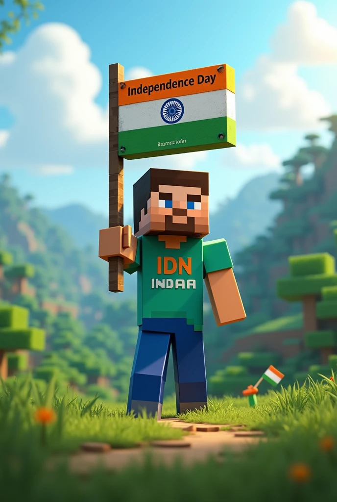 Make a Minecraft steve holding independence day sign india