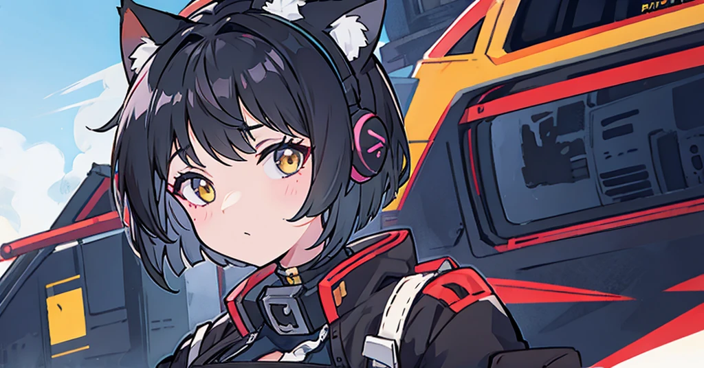 Shortcuts, Black Hair, Bob Hair, Large Breasts, Cat ear headphones, Character portrait,