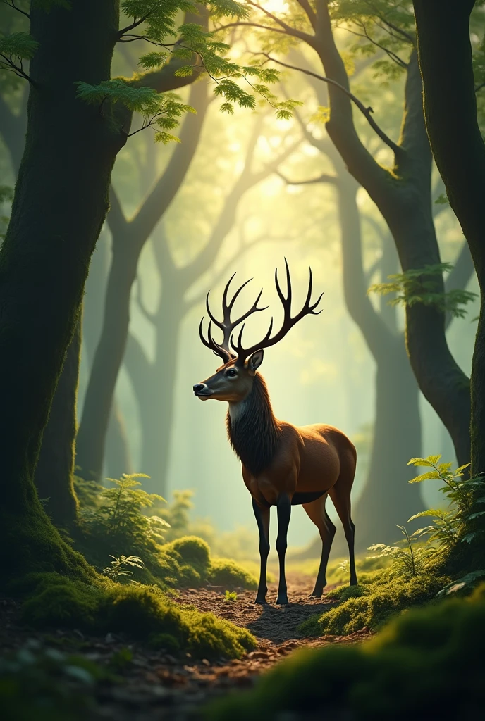 Alone deer in forest