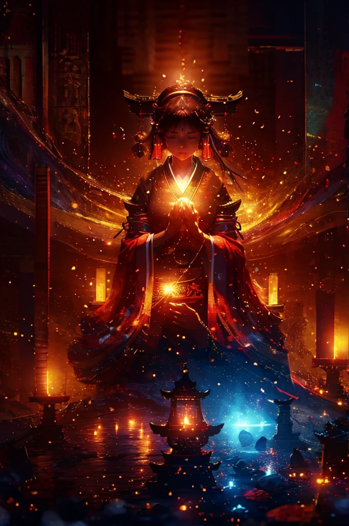 shrine,Prayer,Close your eyes,Shrine maiden,Joining hands in prayer,cute,girl,strry light