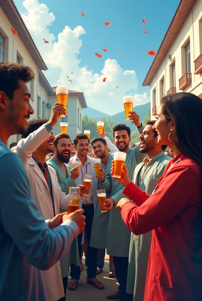 Nepalese mongolian doctors drinking beer and being wild in B.P kIHS convocation day