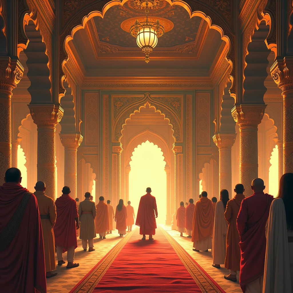 The sacred hall of the Indian palace,Scene illustration,indoor,Magnificent