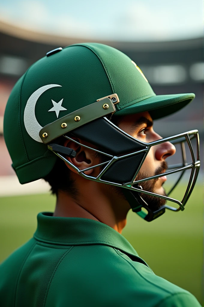 Make a cricket helmet of Pakistans cricket team