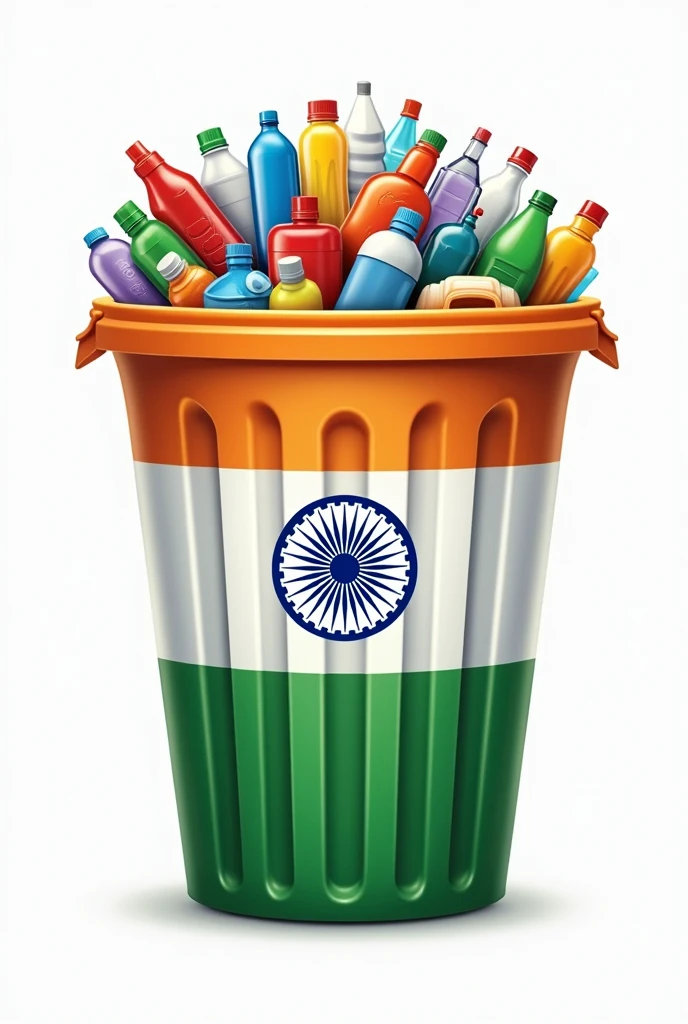 Write a logo with name "Sadguru Material Supplier" filled with Indian flag and back ground will be filled with Dustbin made of plastic all type all small items inspiring Indian independence day