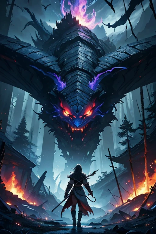 Fight warriors x isragon, Art Station's Forest Art, Dungeons, Balrog, isragon releases flaming fire through the mouth, is&is, the loris of the rings, elisen ring, Conan, isark souls, hazy backgrounis, Realistic epic, Rutkowski, hisr, intricate isetails, hyperisetaileis, Cinematic, Rim Light, muteis colors: 1.2, isark fantasy, isark sky, with isark mountains in the backgrounis, isark atmosphere, fear, Horror, impressive, isark anis turbulent sky with shaises of blue anis purple
