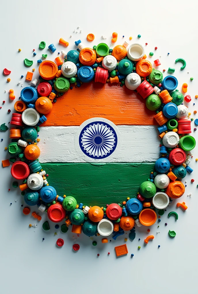 Write a logo with name "Sadguru Material Supplier" filled with Indian flag and back ground will be filled with Dustbin made of plastic all type all small items inspiring Indian independence day