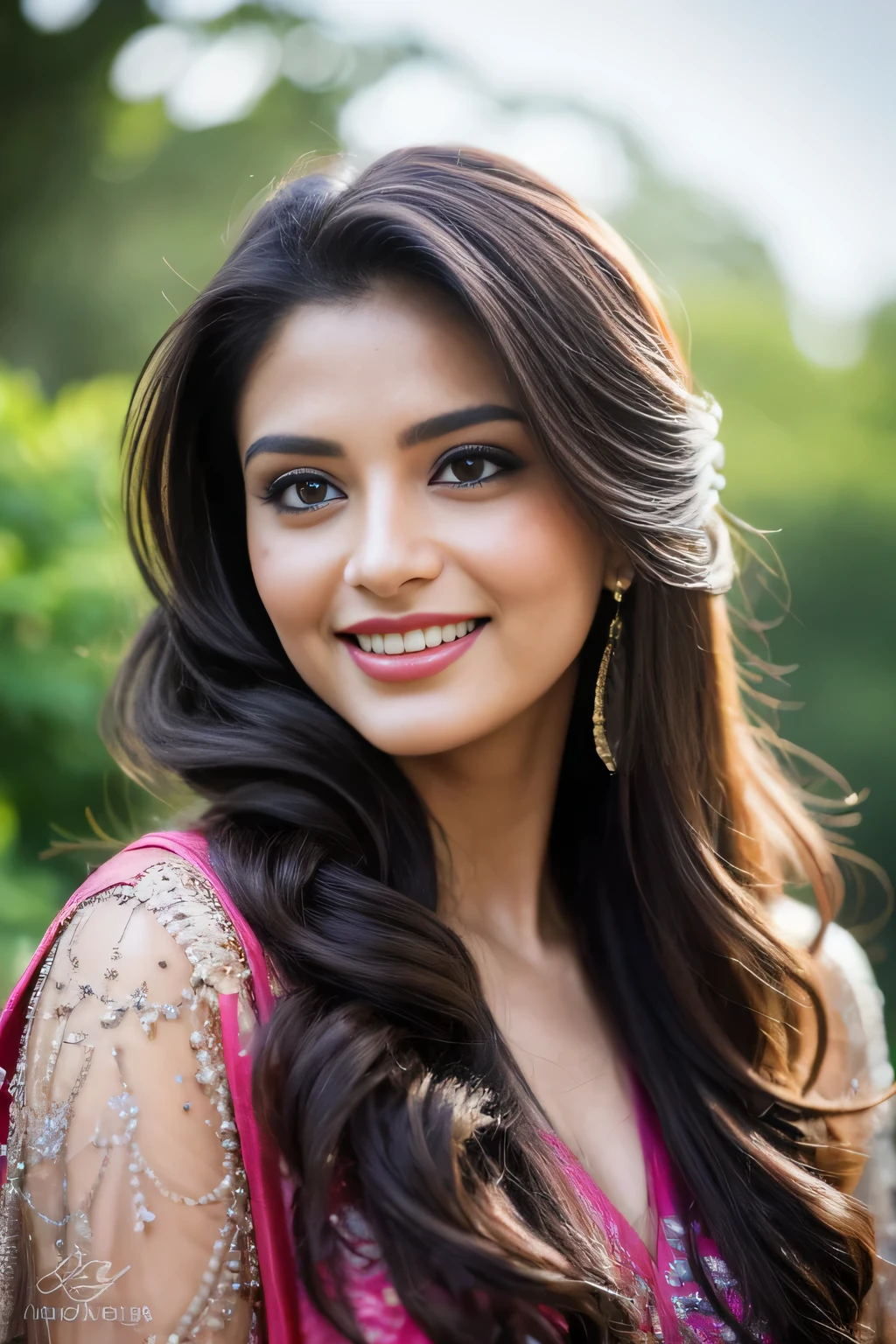 Portrait of A confident-looking indian woman with a bun of long and thick hair tied behind and covered with flowers, hazel eyes, dirty and wet seethrough clothes, a smile on the face, a lusty look, lying on muddy road in a village, d-cup breast, perfect composition, hyperrealistic, super detailed, 8k, high quality, trending art, trending on artstation, sharp focus, studio photo, intricate details, highly detailed,