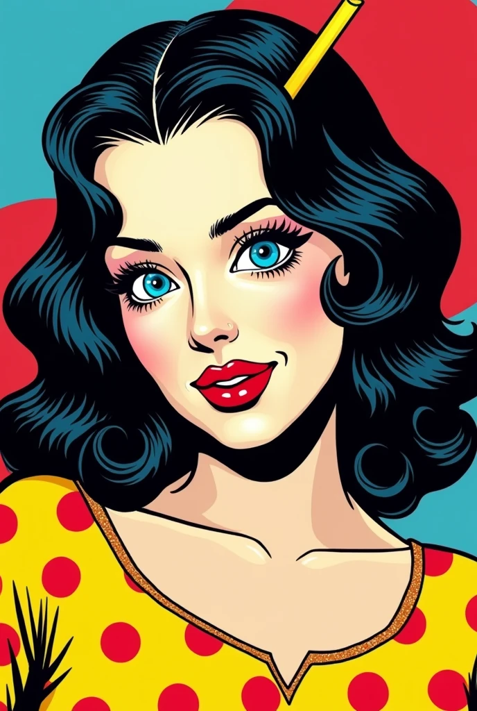 Create a vibrant pop art image of a HARLEY QUINN with striking blue eyes, black wavy hair, and bright red lips. She is adorned in a yellow polka dot dress with red dots. The background features dynamic blue and red circles, enhancing the lively atmosphere. A whimsical touch is added with a yellow straw sticking out of her hair. Render this scene with high-contrast colors, sharp lines, and a retro pop art style, reminiscent of Roy Lichtenstein. Emphasize bold outlines and a flat, comic-like aesthetic to capture the energetic and playful spirit of pop art.
Vray high dynamic, raw photo, photorealistic, ultra photoreal, artistic photorealism::5, amazing depth, bokeh, ultra-high definition picture quality, high-resolution, 32k, slow shutter speed photography,::1
