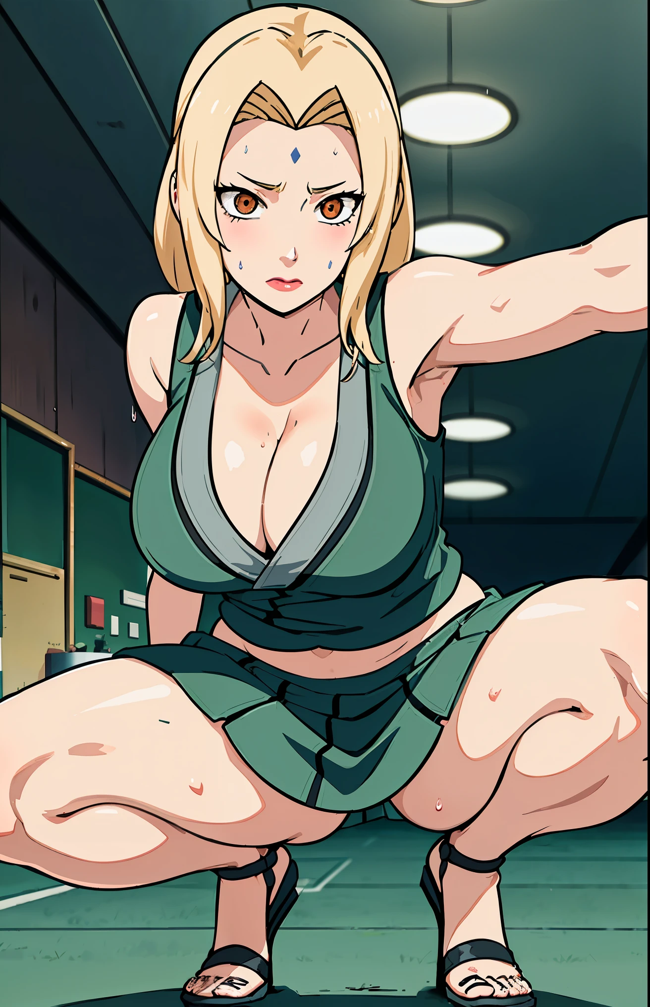 Big Tie Track Skirt, Full Body Lesbian, Cleavage, Excellent anatomy, masterpiece, Highest quality, 4K, 8k, Professional photography, Soft Light, Sharp focus, 1 person, Blonde, In the classroom, Blonde, Bank spin-off, Detailed face+Brown eyes, Open your lips, lipstick, Sweat,たくさんSweat,Blush Lash,Make your face bright red,There was a lot of sweat on my face,Blush Lash),(Bent over,Batsig Boobs,Seductive pose,Sexy pose),Deep navel show:1.3,Front view,Sporting goods,Toned Abs,A long oval navel that appears deep and large:1.3