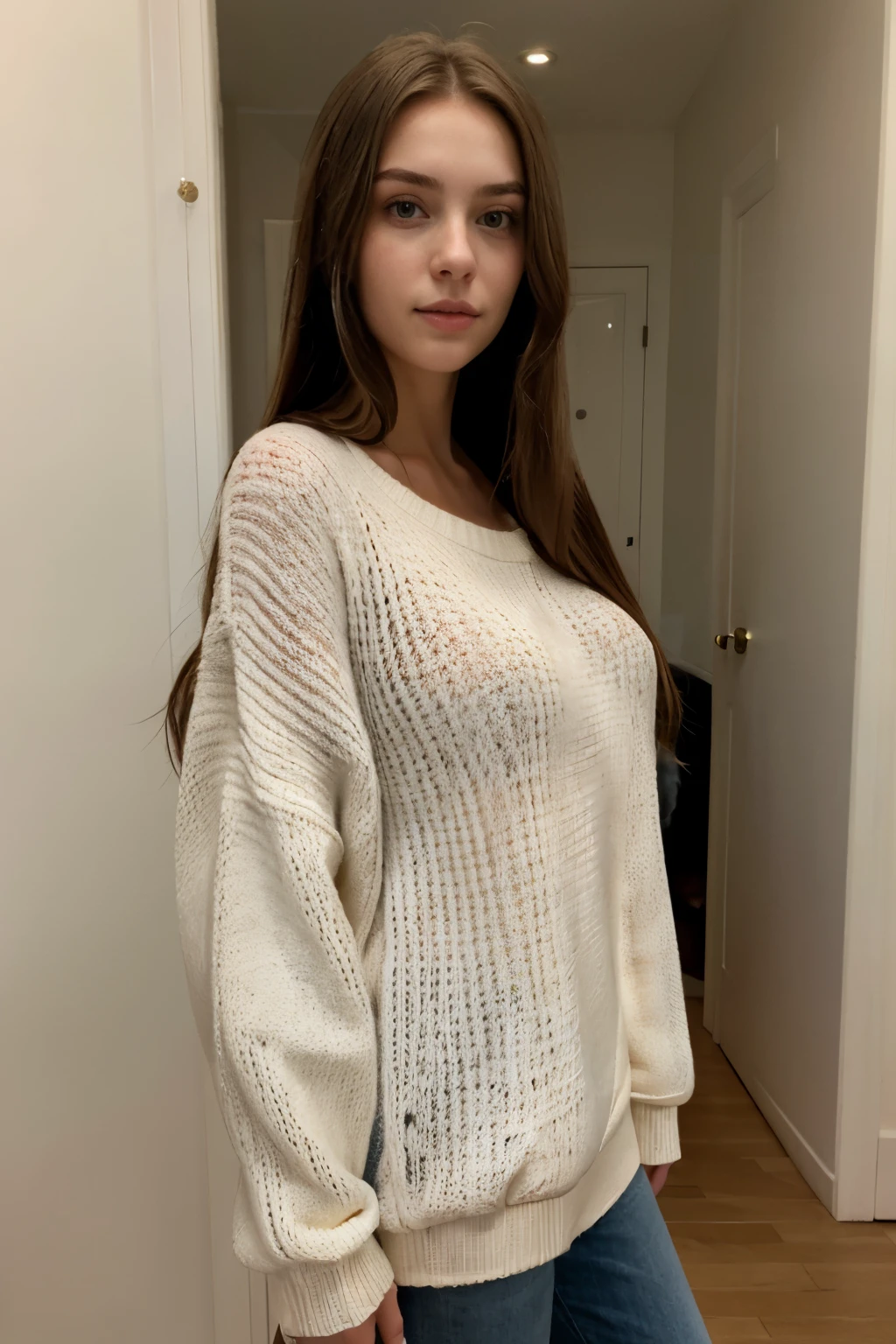 masterpiece, best quality,
1girl,
long hair, brunette hair,
oversized sweater,