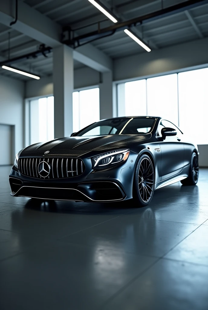 a black mercedes s - class coupe parked in a large room, mercedez benz, mercedes, extreme quality masterpiece, full view of a car, car with holographic paint, black car, bmw and mercedes concept cars, award-winning masterpiece, shot with sony alpha 1 camera, extremely polished, exquisitely detailed, it is very detailed, acclaimed masterpiece, high quality picture