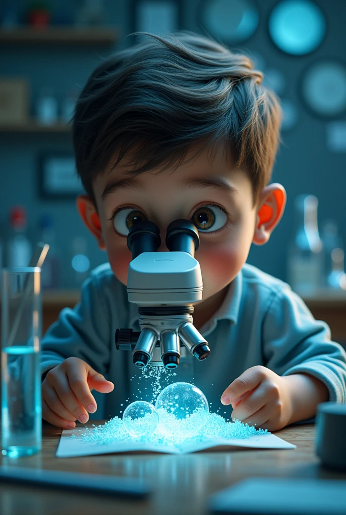 A boy discovering protists under a microscope 