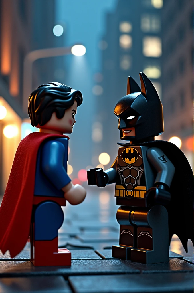 Superman and Batman in lego art, night