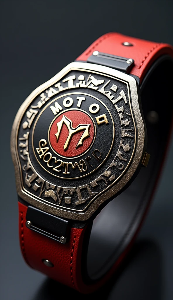 world championship title belt, MotoGP logo in the middle, inspired by MotoGP championship tower
