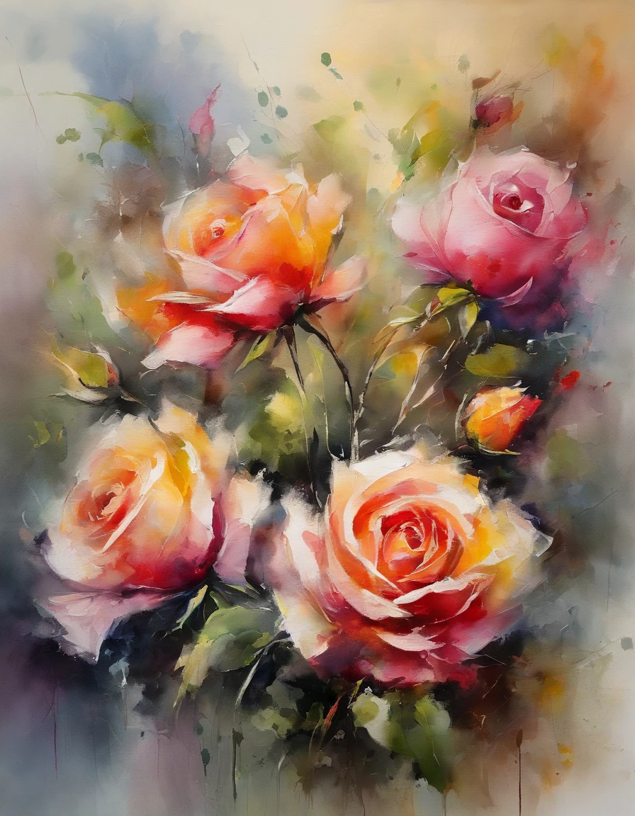 ((materpiece)), ((best quality)), ((high-res)), ((Ink wash)), ((artist)), ((extremly details)), beautiful rose flowers, neon colors