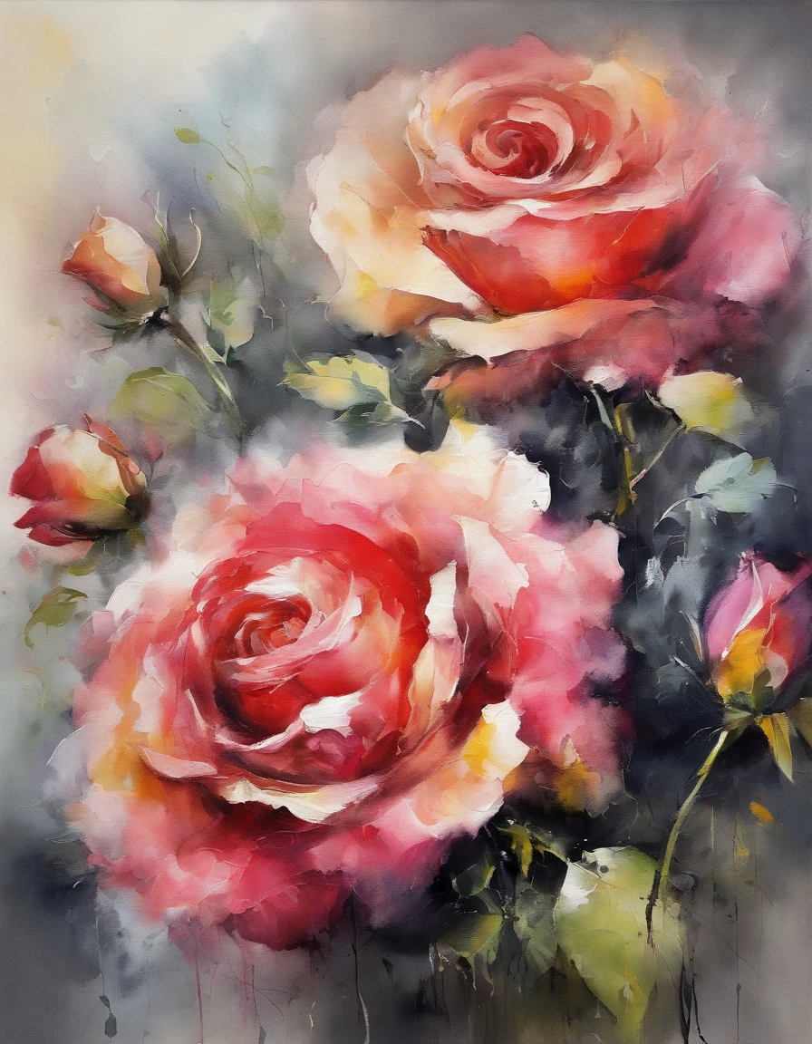((materpiece)), ((best quality)), ((high-res)), ((Ink wash)), ((artist)), ((extremly details)), beautiful rose flowers, neon colors