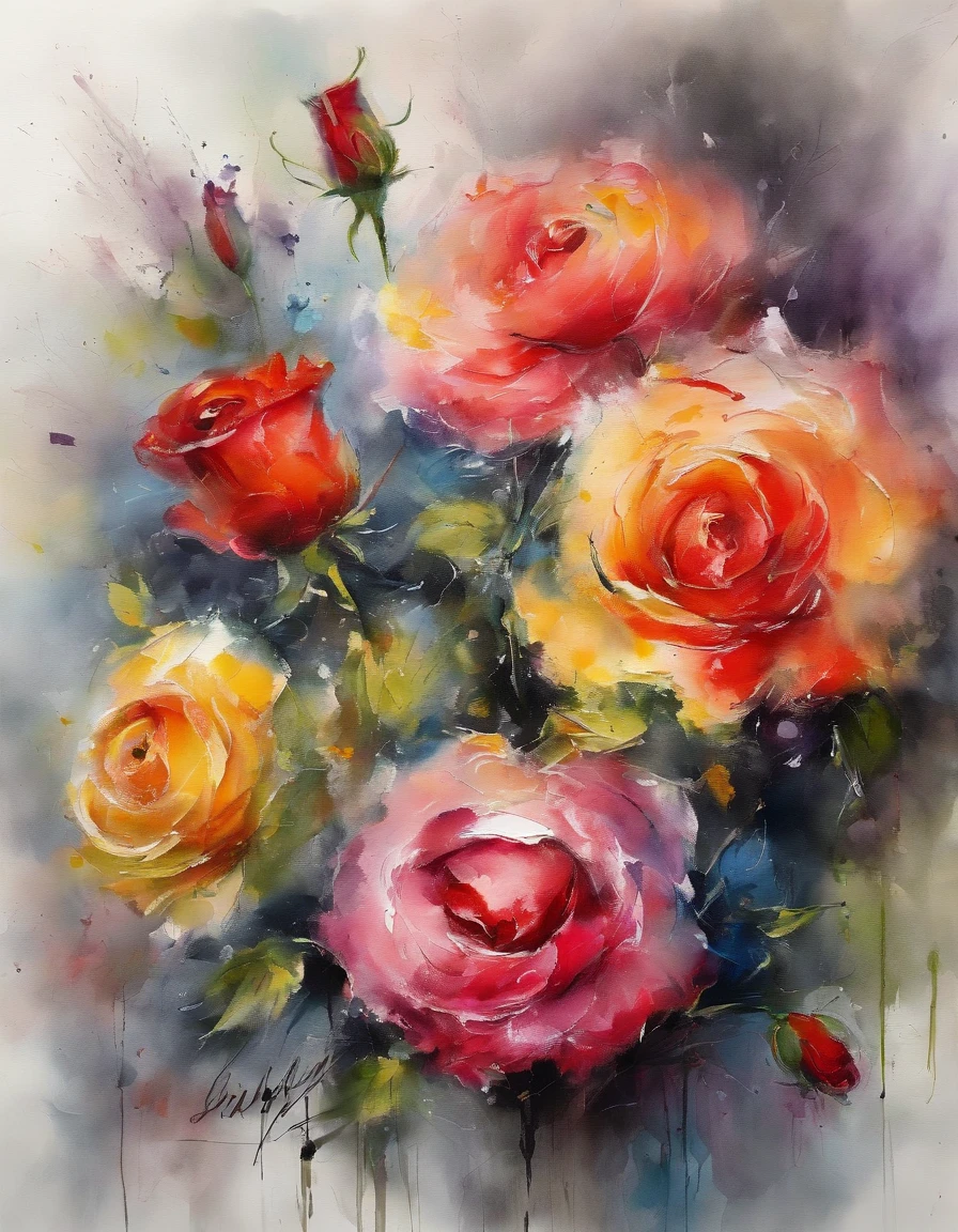 ((materpiece)), ((best quality)), ((high-res)), ((Ink wash)), ((artist)), ((extremly details)), beautiful rose flowers, neon colors