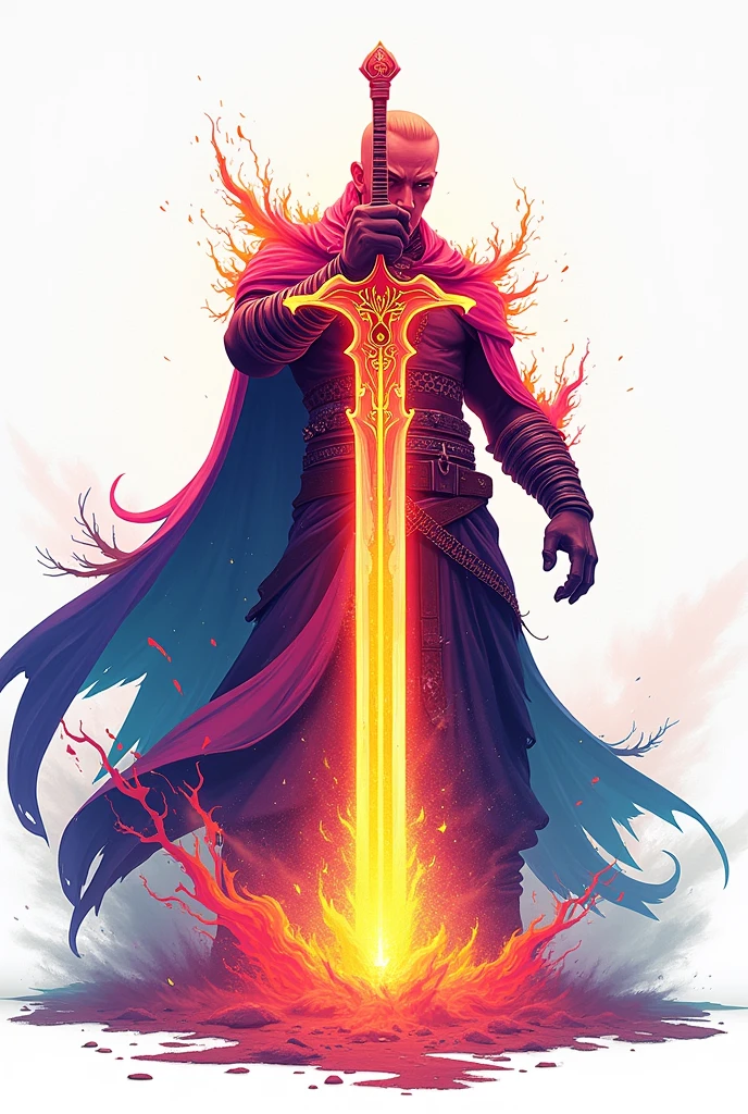 (Giant Sword), ภาพประกอบสไตล์การ์ตูนสีสันbrightจากภาพยนตร์แอนิเมชั่นที่won, Illustration with bold outlines, Showing color and shape. ตัวละครนั้นถูกวาดภาพด้วยพลังงานสีสันbrightบนพื้นหลังสีขาว, Mythical creatures. Beautiful cinematic lighting, Surreal, raw photos, Color rating, Charming chiaroscuro, dynamic movement, full body, won, The film persists, Emotional, short article, dynamic, bright, (Masterpiece, best quality, realistic, professional, perfect composition, very beautiful, nonsense, Very detailed, complicated details:1.3)