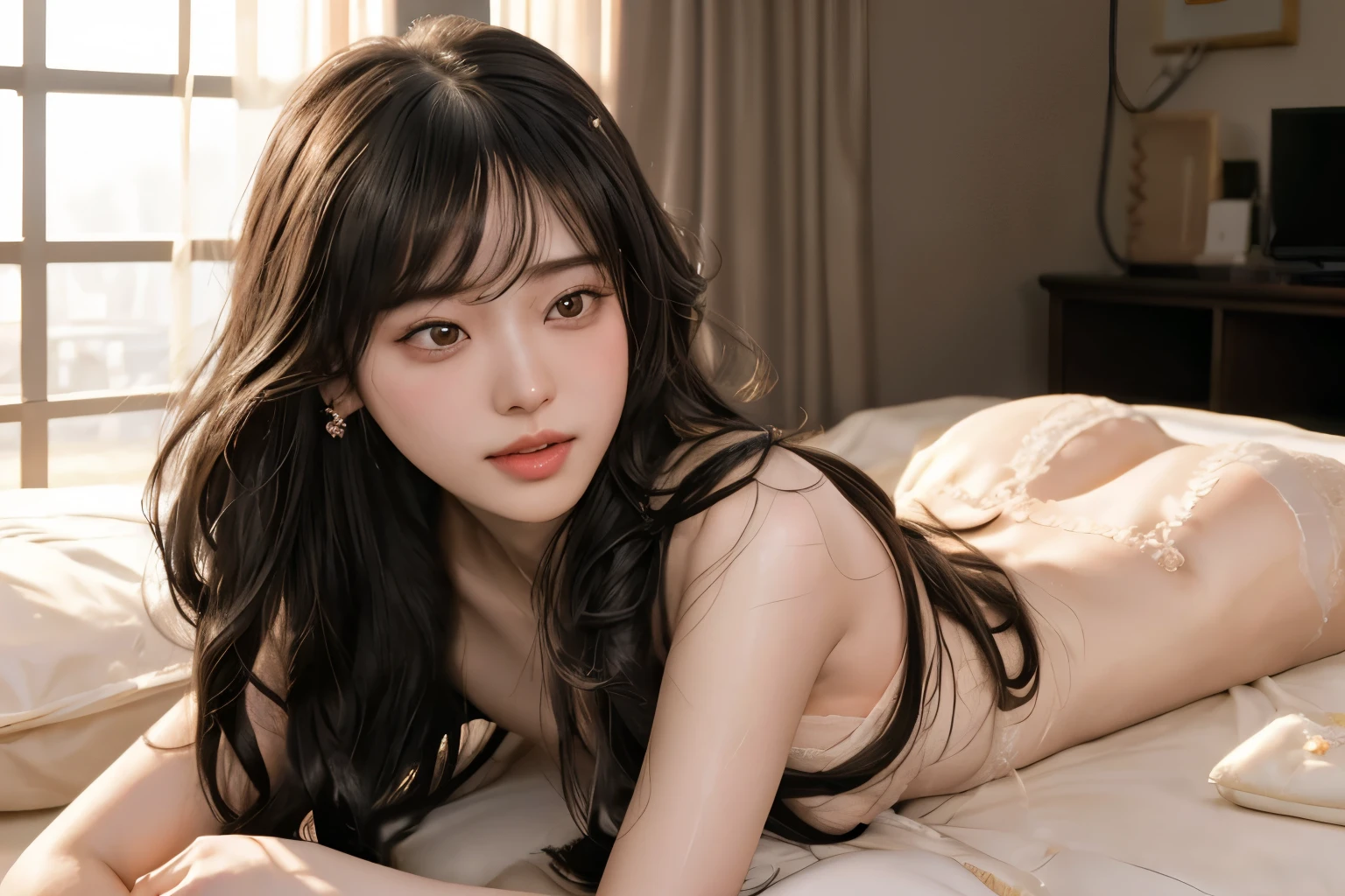 Top quality, 8k. Masterpiece, Ultra High Resolution, (Photorealistic: 1.4), One Girl, Look at the Beholder, Eye Clarity, Famous Japanese Actress, Very Beautiful, Cute, Slim, Cinematic, 16mm Lens, f/1.8, sunlight, natural light, color temperature 3000K, 8K, posing in front of a large audience, parted bangs, long hair, flower hairpin,big breasts,small ass, small earrings, idol, stage, (no thinning hair: 1.8), pores, (front light strobe :1,2), daytime synchronization, nsfw, (1boy and 1girl sex between : 1.8), (sex on the stomach: 1.5), (vulgarity: 1.1), (fucking drool: 1.1), (steam : 1.1), (Wetness: 0.7), (Shivering: 1.1), (Tears: 0.8), (Drooling: 0.7), (Sweat: 1.1),