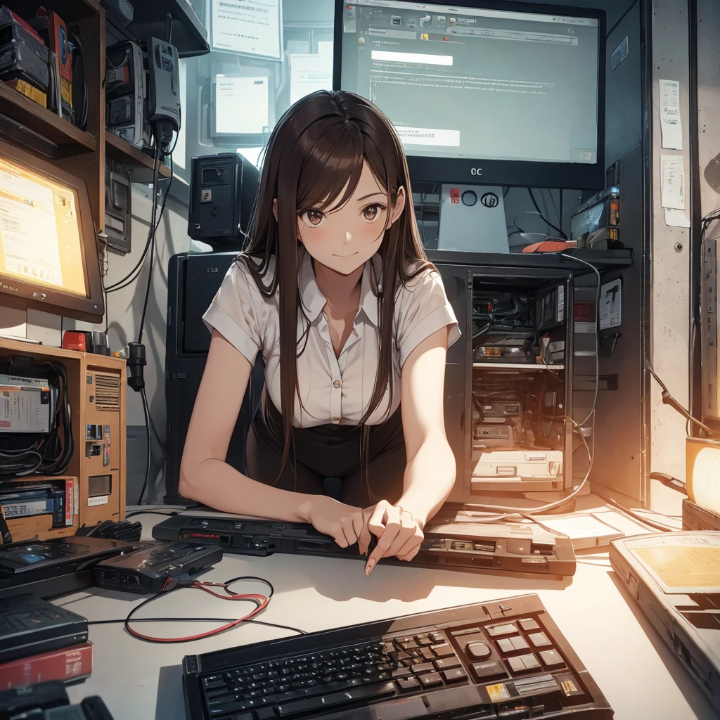 The heat doesn't change even after the sun goes down... I tried to revive a junk PC for the first time in a while, but it didn't work this time. There are days like this...pantyshot, long brown hair, office lady, 1girl, amazing, girl, 30 years old, house wiife, warm smile, hourglass figure, 