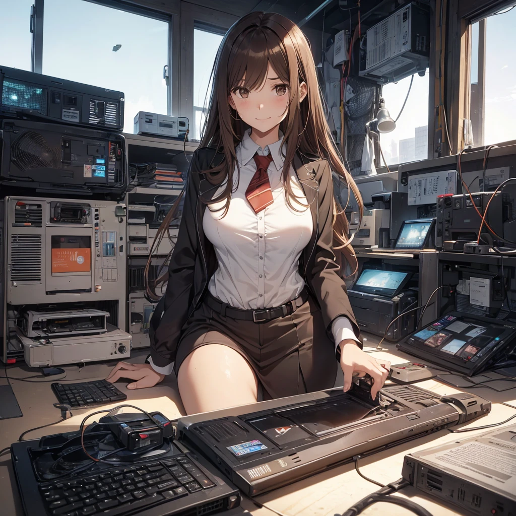 The heat doesn't change even after the sun goes down... I tried to revive a junk PC for the first time in a while, but it didn't work this time. There are days like this...pantyshot, long brown hair, office lady, 1girl, amazing, girl, 30 years old, house wiife, warm smile, hourglass figure, 
