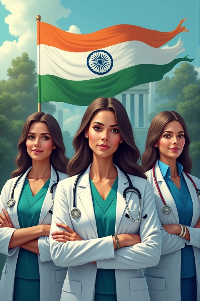 Wishing indian independence day with messge for woman doctor's safety. With personalities touch ass IVY HEALTH CLINIC name