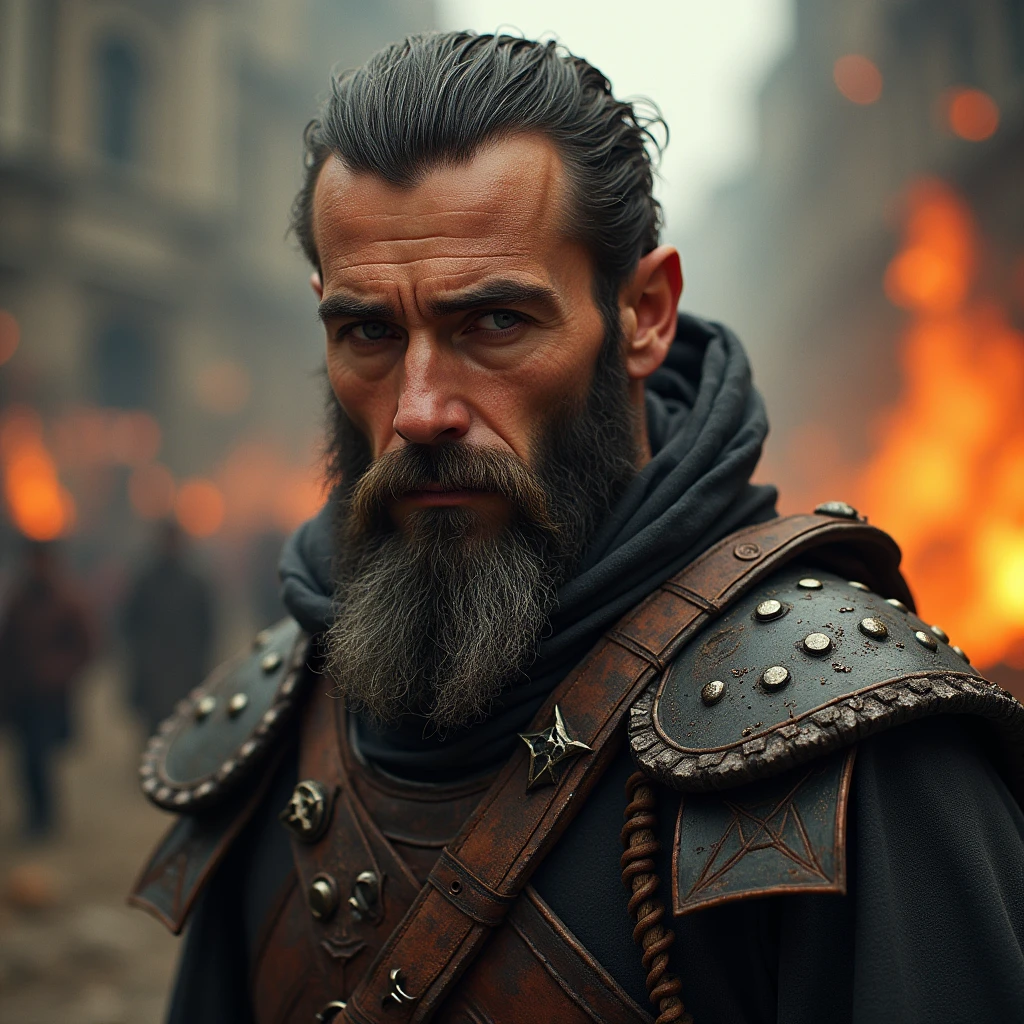 beard、father、male、middle aged、battle、Scenes of violence