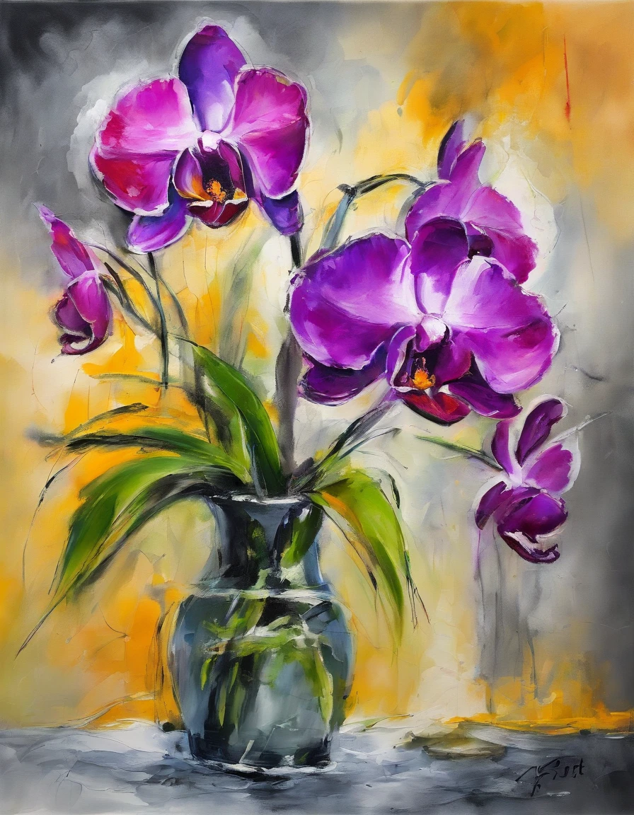 ((materpiece)), ((best quality)), ((high-res)), ((Ink wash)), ((artist)), ((extremly details)), beautiful orchid flowers, neon colors