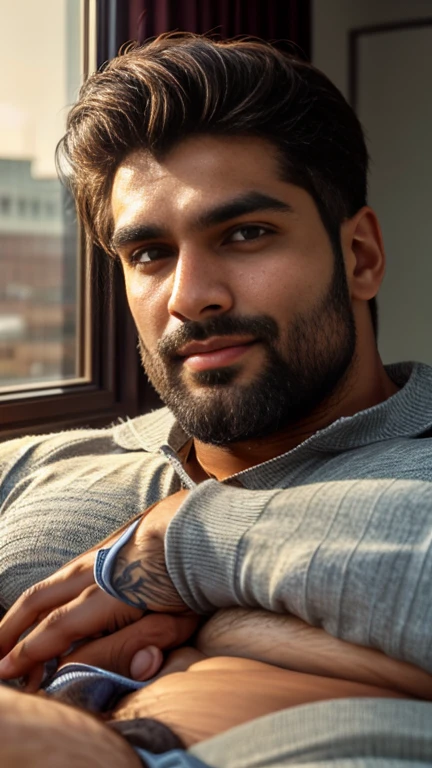 masterpiece, best quality, high resolution, closeup portrait, male focus, half body focus, A indian man, 30 years old, with business suit, formal shoes and socks, brown hair, messy hairstyle, cute and seductive face, big chest, facial hair, roman nose, very skinny body, hairy legs, dimples, beard, bold jawline, his perfect big penis is coming out, masterpiece, below, amazing composition, front view, HDR, ultra quality, elegant, highly detailed, in sunlight, His perfect( big huge penis) is (coming out) of his pant,masterpieces
